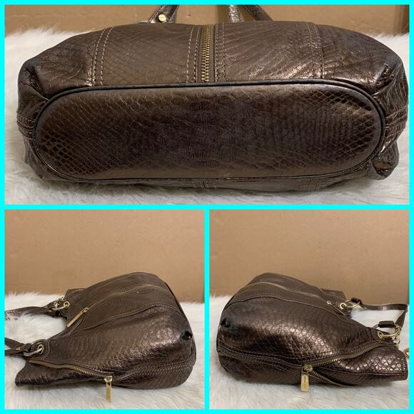 MICHAEL KORS Bronze Snakeskin Embossed Leather MOXLEY Shoulder Tote - Picture 14 of 16